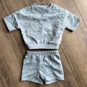 Badgley Mischka Light Blue Shark Print Sweatshirt &Shorts Set Baby Boy 6-9 Month